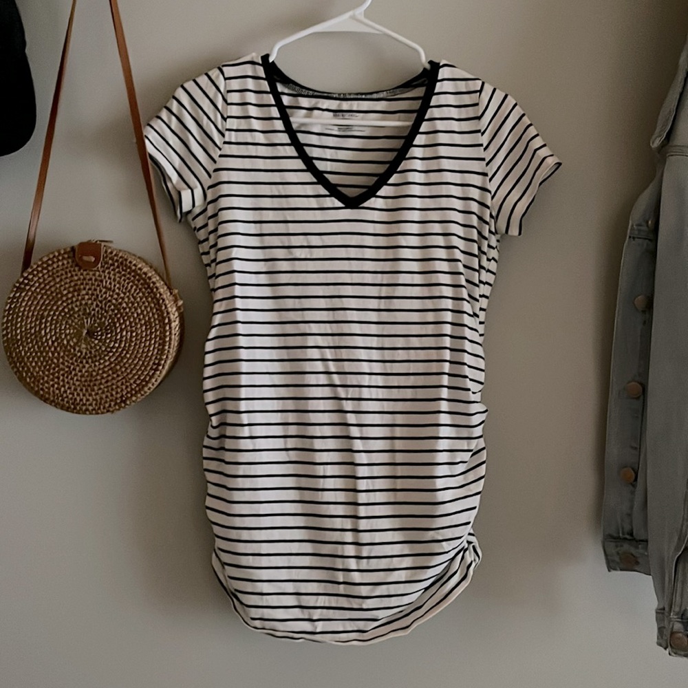 Motherhood Maternity Black and White Striped Short Sleeve Maternity Tee